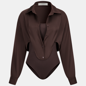 2 in 1 Satin Shirt Panel Bodysuit