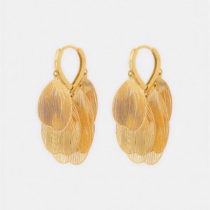 Leaf-Textured Cluster Drop Hoop Earrings