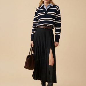 Shirt Panel Striped Polo Knit Sweater