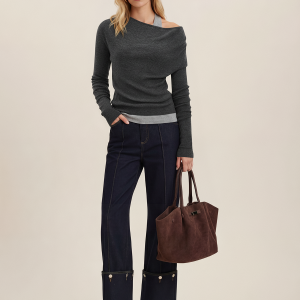 Wool-Blend Asymmetrical Cold-Shoulder Knit Top