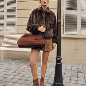 Metal Button Faux Fur Coat