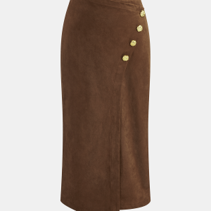 Metal Detail Suede Effect Asymmetric Maxi Skirt