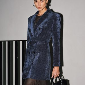 Velvet Double-Breasted Belted Blazer Dress