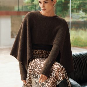 Wool-Blend Capelet-Sleeve Knit Top