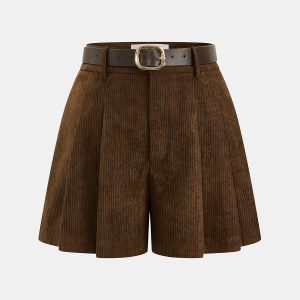 Belted Corduroy Pleated Shorts