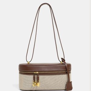 Two-Tone Canvas & PU Panel Box Bag