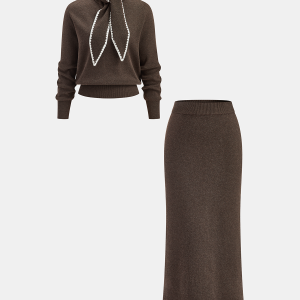 Wool-Blend Tie-Neck Knit Co-ord Set