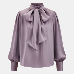 Satin Tie-Neck Puff Sleeve Blouse