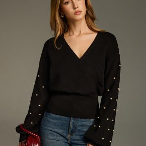 V-Neck Pearl Embellished Sweater