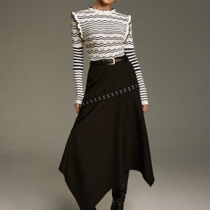 Metal Clasp Detail Asymmetric Hem Skirt
