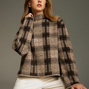 Wool-Blend Plaid Turtleneck Sweater