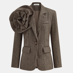 Large 3D Flower Single Button Tweed Blazer