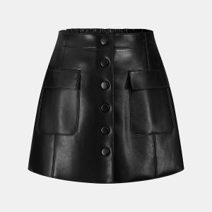 Button-Front Faux Leather Skort