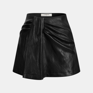Faux Leather Ruched Mini Skort