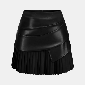 Faux Leather Ruched Pleated Mini Skirt