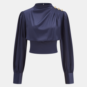 Satin Cinched-Waist Blouse with Metal Decor