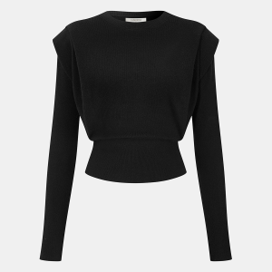 Structured-Shoulder Cinched-Waist Knit Top