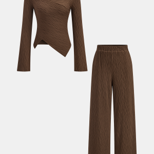 Textured Asymmetric Top and Pants Set