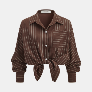 Loose Striped Knot Front Blouse