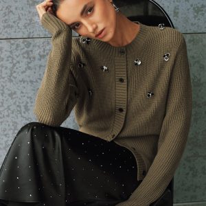 Embellished Button-Front Knit Cardigan