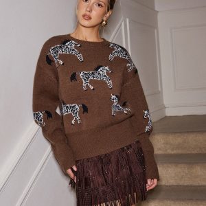Zebra Pattern Knit Sweater