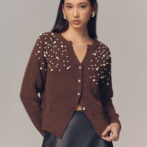 Pearl Embellished Wool Blend Cardigan