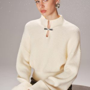 Metal Knot Detail Cuffed Sleeve Sweater