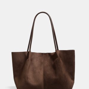Suede Effect Large-Capacity Tote Bag