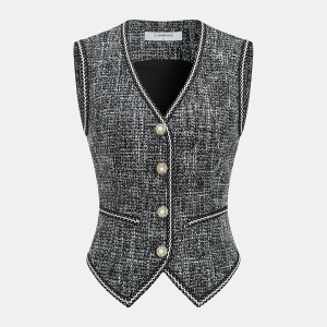 Tweed V-Neck Sleeveless Vest