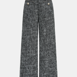 Mid-Waist Tweed Wide-Leg Pants