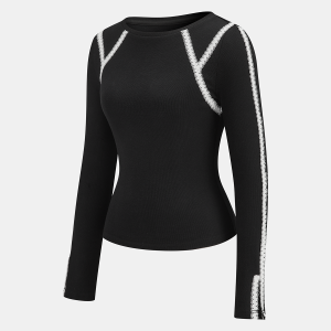 Lace Trim Ribbed Long Sleeve Top