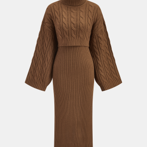 Cable-Knit Sweater & Cami Knit Dress Two-Piece Set