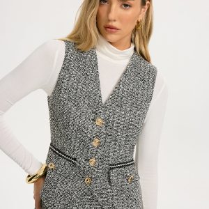 Metal Button Tweed Vest