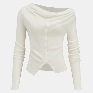 Wool-Blend Off-Shoulder Ruched Knit Top