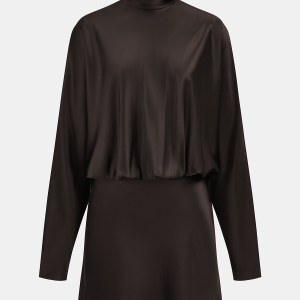 Draped Satin Tie-Neck Mini Dress
