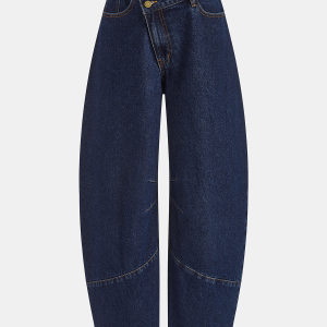 Asymmetric Placket Curved-Leg Jeans