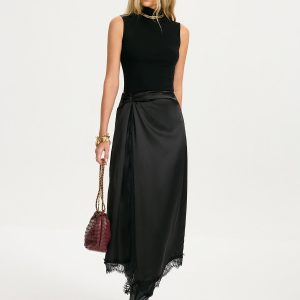 Sleeveless Top & Lace-Trim Satin Skirt Set
