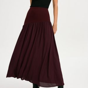 Knit & Chiffon Paneled Flowy Maxi Skirt