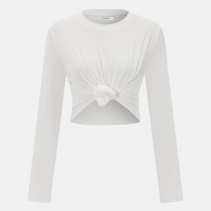 Cotton-Blend Knot-Front Cropped Top