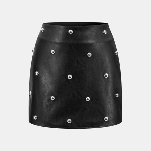 Stud Detail Faux Leather Mini Skirt