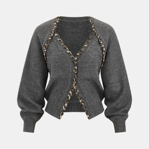 Lace-Up Trim V-Neck Cardigan