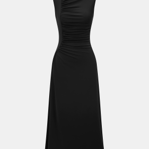Asymmetric Ruched Sleeveless Maxi Dress
