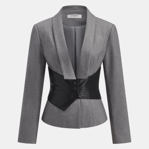 Detachable Waist Belt Lapel Tailored Blazer