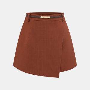 Belted Asymmetric Mid-Waist Skort