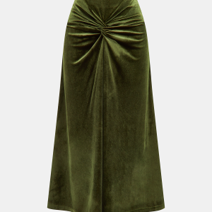 Velvet Knot-Front Midi Skirt