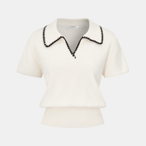 Contrast Trim Wool-Blend Short-Sleeve Knit Top