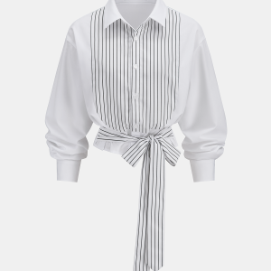 Striped Tie-Waist Cropped Shirt