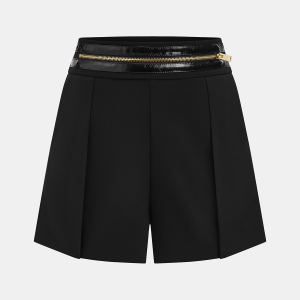 Zipper Waistband Pleated Shorts