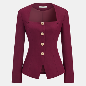 Square Neck Metal Button Fitted Blazer