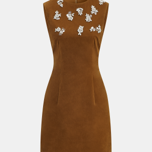 Velvet Sleeveless Mini Dress with Crystal Embellishments